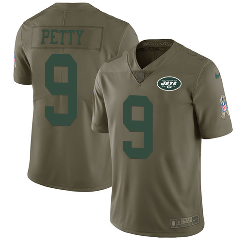 Nike Jets #9 Bryce Petty Olive Men's Stitched NFL Limited Salute to Service Jersey
